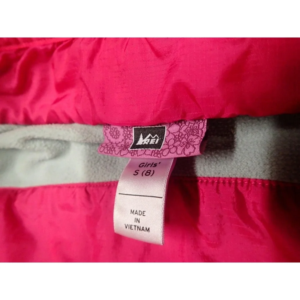 REI Hooded Insulated Jacket Girls Size 8‎ Grey Pink Excellent Hybrid Puffer